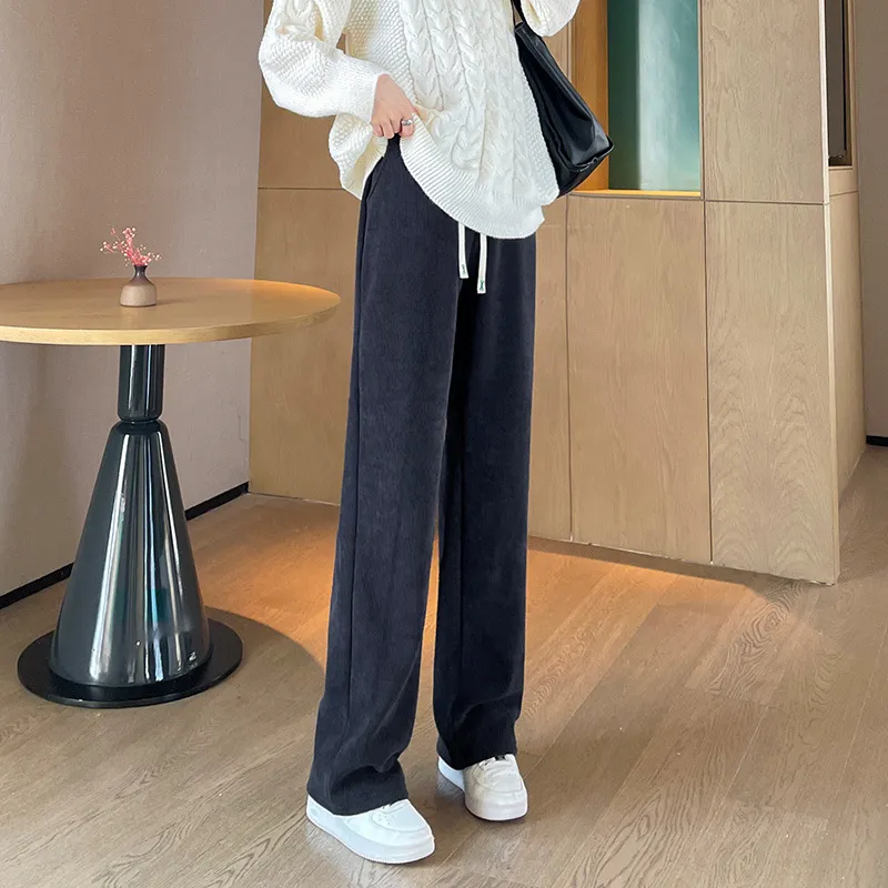 Casual Designer Pants for Women Long Pants Girls Elastic Waist Stright Long Wide leg pants Female Trousers Spring Autumn