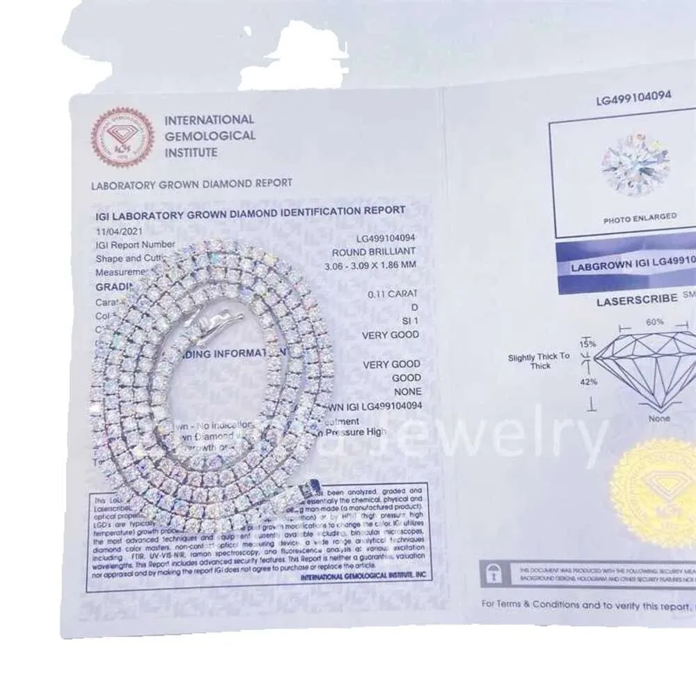 Jewelry Diamond Igi Grown 3Mm Certificates T Lab 10K Real Gold Personalized Tennis Necklace And Bracelet GG ennis