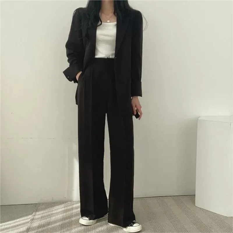 Pantaloni giacca da completo casual a maniche lunghe Set da ufficio Lady Primavera Autunno Moda Pantaloni blazer solidi Set da due pezzi Completo da donna 240306