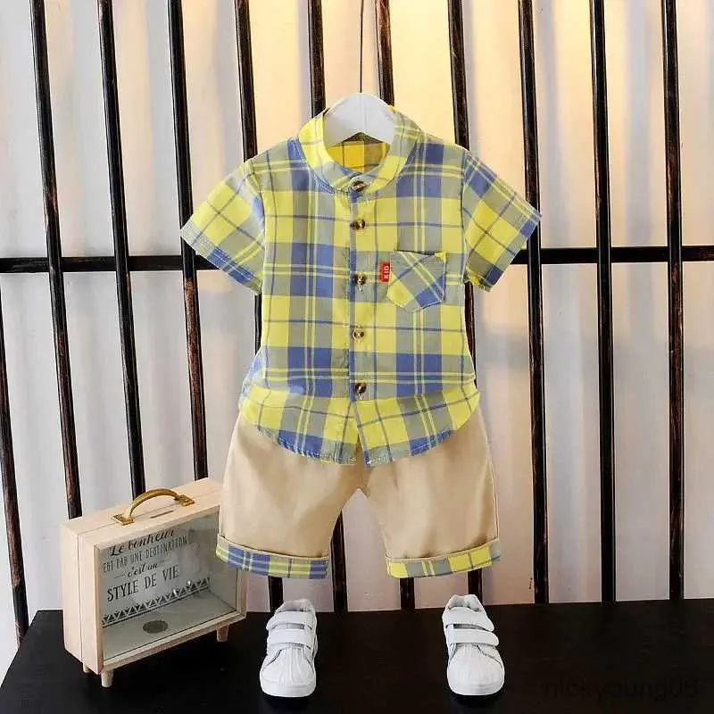 Zestawy odzieży Summer Baby Boy Ubrania Niemowlę Przyczyny Plaid Wzór T-koszulki 2PCS/Set Dzieci Odzież Dzieci Casual Tracksuit 0-4 lata