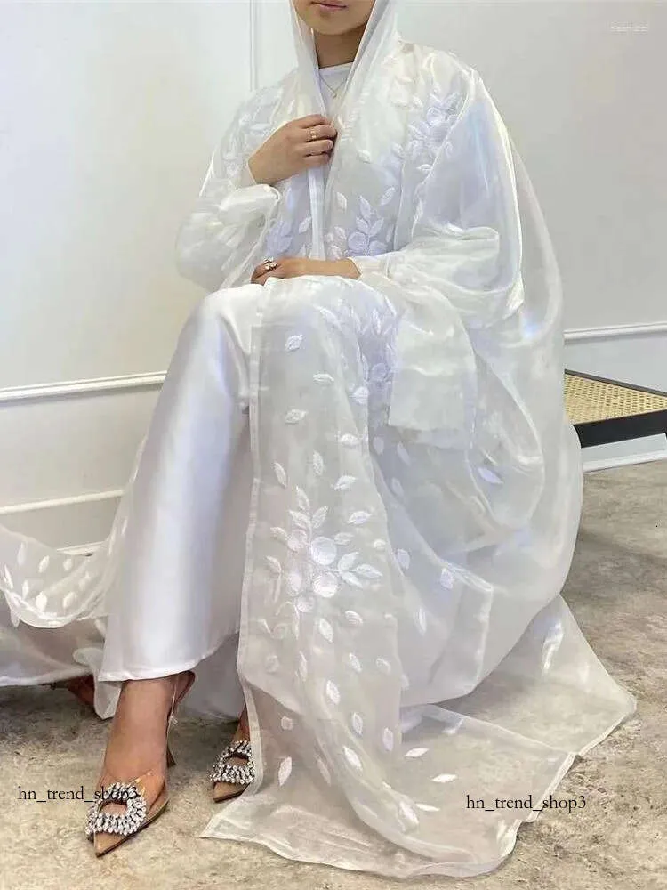 Roupas étnicas Ramadan Branco Aberto Muçulmano Kimono Abaya Dubai Turquia Islam Árabe Jalabiya para Mulheres Cardigan Robe Femme Musulmane Kaftans 754