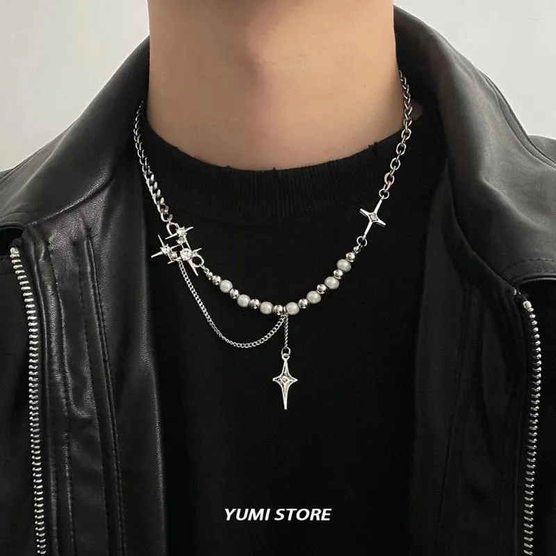 Pendentif Colliers Tendance Collier Croix Pour Hommes Femmes Kpop Double Couche Épissage Perle En Acier Inoxydable Chaîne Cou Bijoux Ras Du Cou