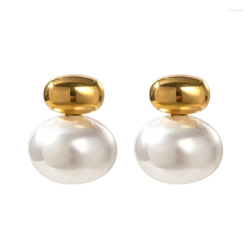 Orecchini a bottone stile francese placcato oro 16 carati in acciaio inossidabile imitazione perle borchie elegante regalo di gioielli geometrici