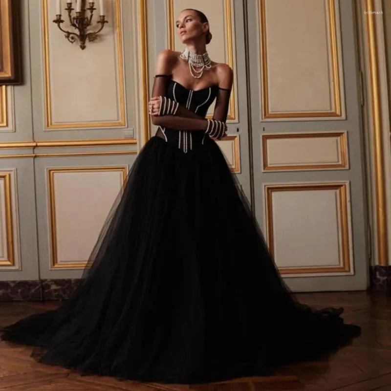 Elegant Black Tulle Maxi Dress - Vintage Pearl Embellished Gown, Off-Shoulder Sleeves, See-Through A-Line Bridal Tutu - Buy Now! from Dhgate Basic & Casual Dresses - price 188.93 Elegant Black Tulle Maxi Dress - Vintage Pearl Embellished Gown, Off-Shoulder Sleeves, See-Through A-Line Bridal Tutu - Buy Now! from Dhgate Basic & Casual Dresses - price 188.93