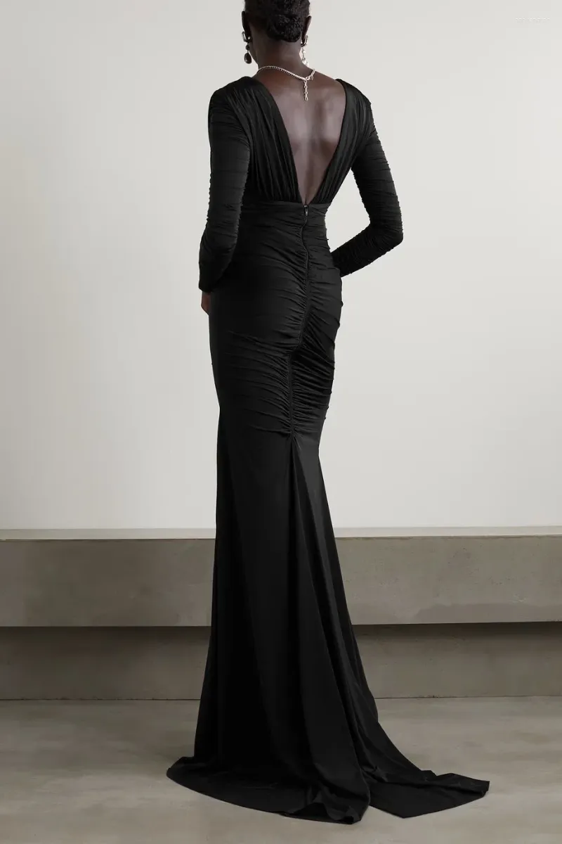 Повседневные платья женские черные сексуальные с глубоким v-образным вырезом и открытой спиной платье-русалка макси с разрезом элегантное облегающее платье для свадебной вечеринки длиной до пола Vetidos