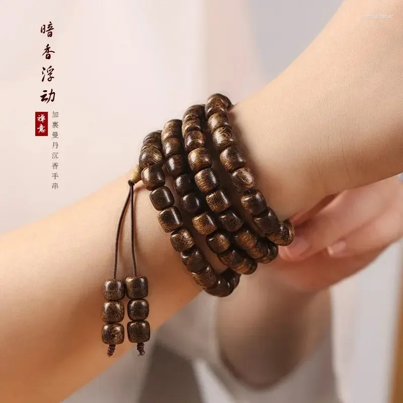 Strand Natural Kalimantan Agarwood Bucket Beads Hand String Old Material 108 Buddhist Man Women Couple Bracelet Retro Style