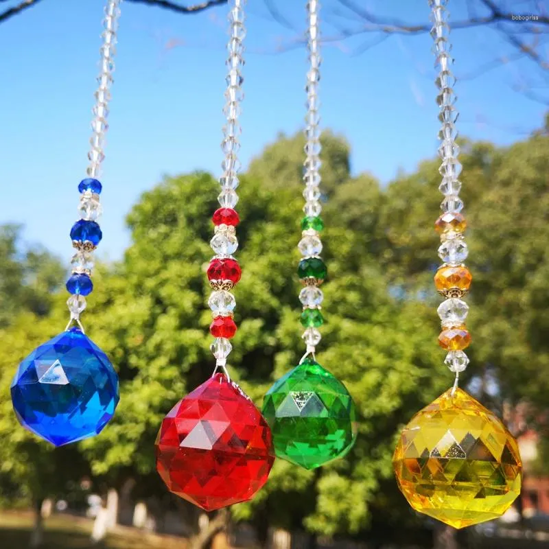 Estatuetas decorativas 4 Pçs/lote Chakra Bola de Cristal Lustre Prismas Pingentes Peças Jardim Ao Ar Livre Suncatcher Rainbow Maker Pendurado em Casa