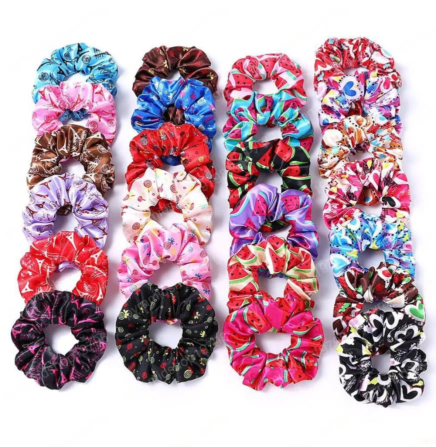 Scrunchie Stretch Headband Scrunchies Satin Printed Flower Lollipop Women Girls Elastic Hair Bands Accessories Hair Tie Ring Headd4679423