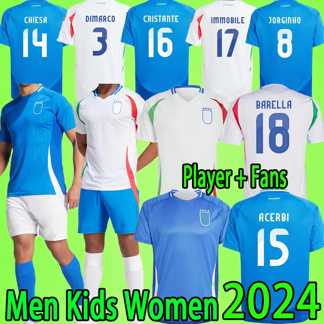 2024 Italy Soccer Jerseys Men Sets Kids Kit Fan Player Version Totti Chiesa Barella Buffon de Rossi R.Baggio Italia Shirt 23/24