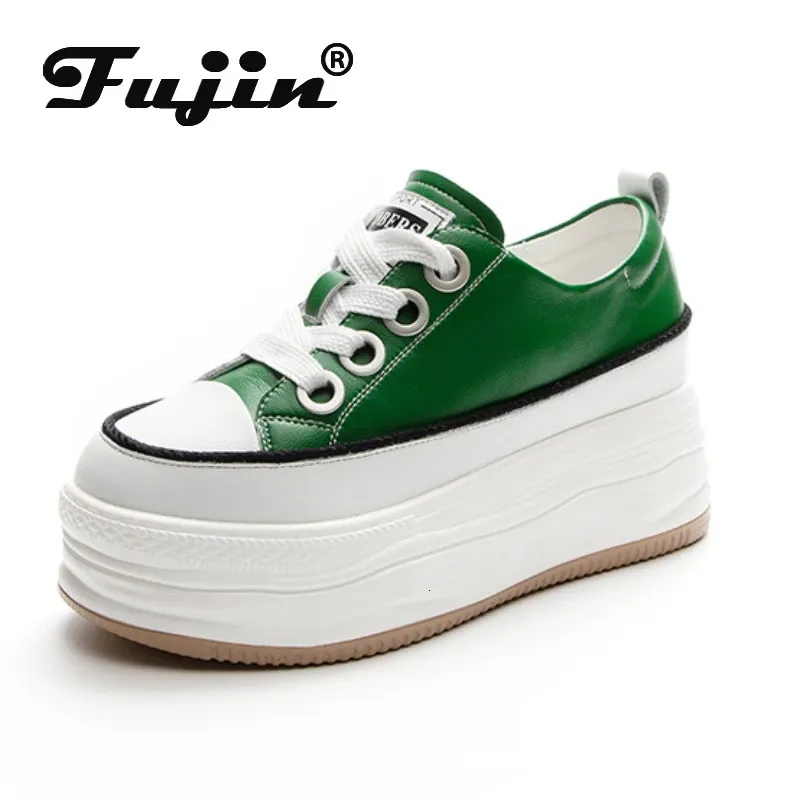 Fujin 8cm äkta läderplattform sneakers kilskor för kvinnor andningsbara sneakers casual skor dolda häl zapatillas mujer 240309