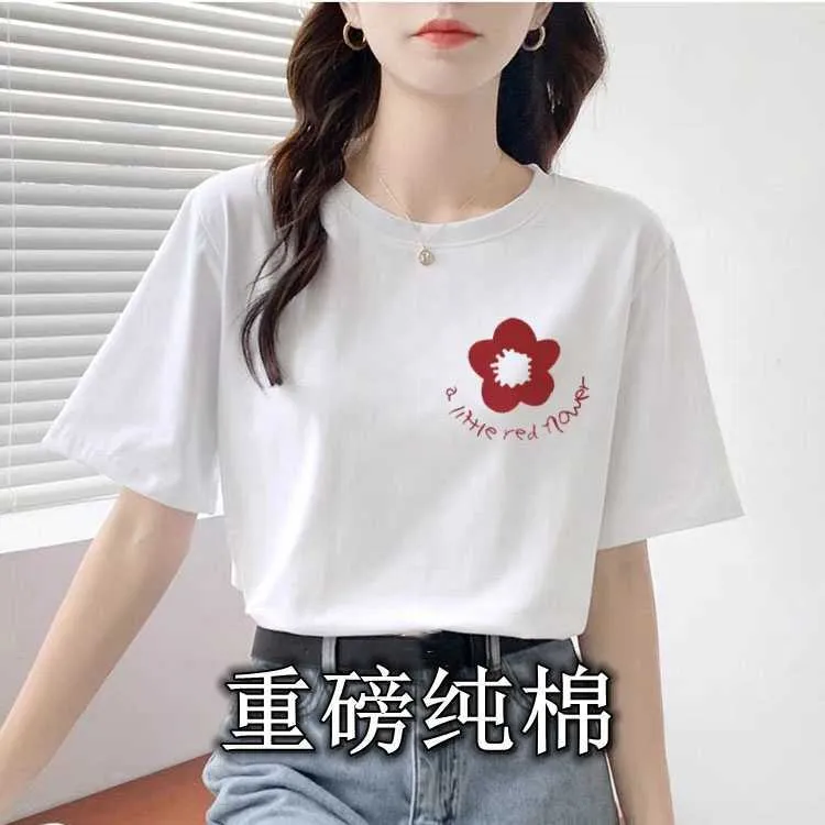 Pure Cotton Womens kortärmad t-shirt 2024 sommar ny koreansk stil trendig student lös halvärmad topp med en basskjorta