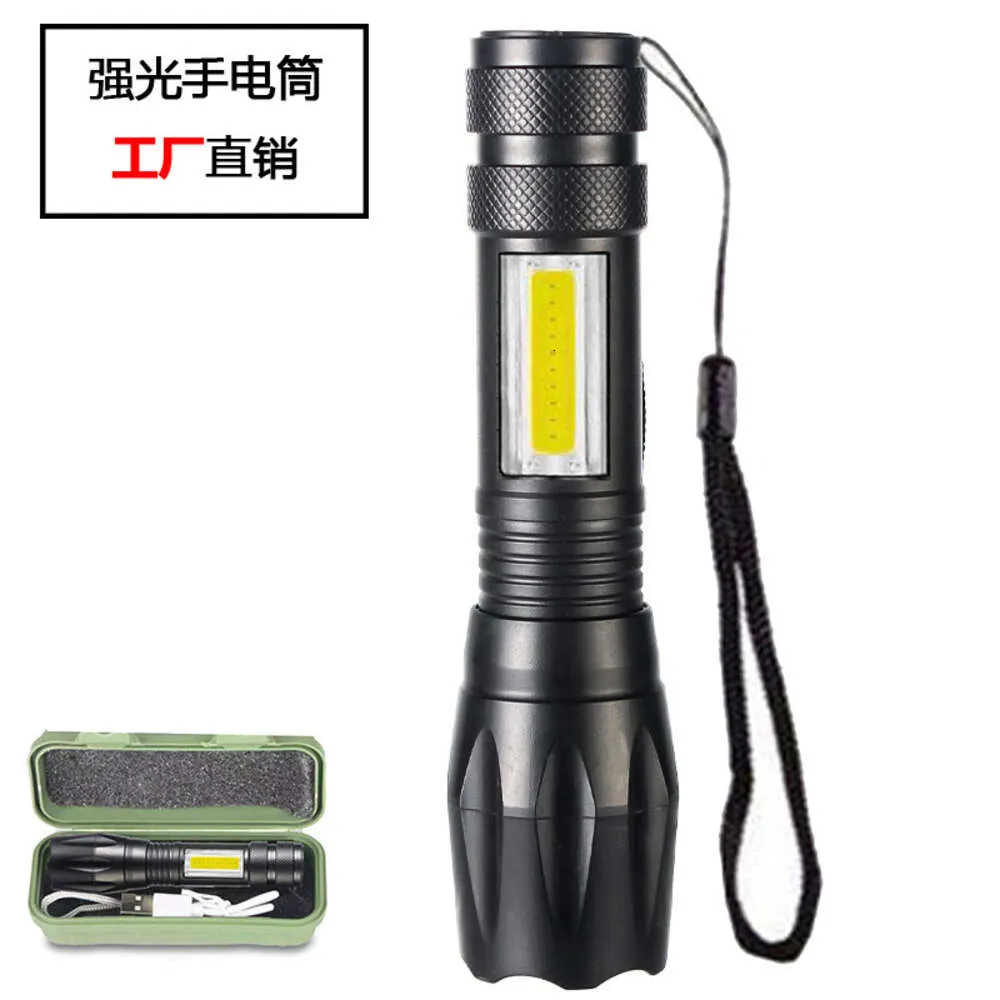 Mini Strong Light LED With Side Lights COB Telescopic Zoom Rechargeable Home Outdoor Emergency Flashlight 404663