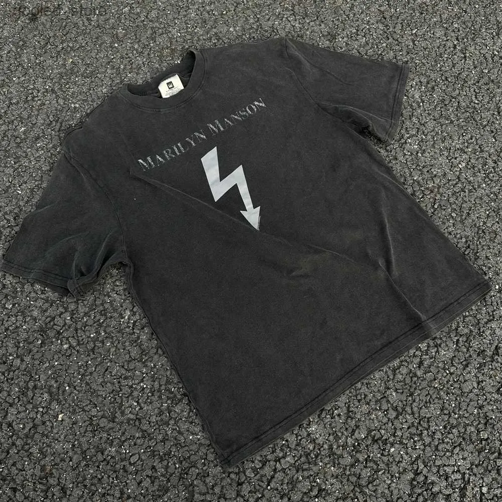 Herr t-shirts groda drift marilyn manson blixt grafik tryckt streetwear vintage kläder casual lös överdimensionerade tee toppar t-shirt för män q240316