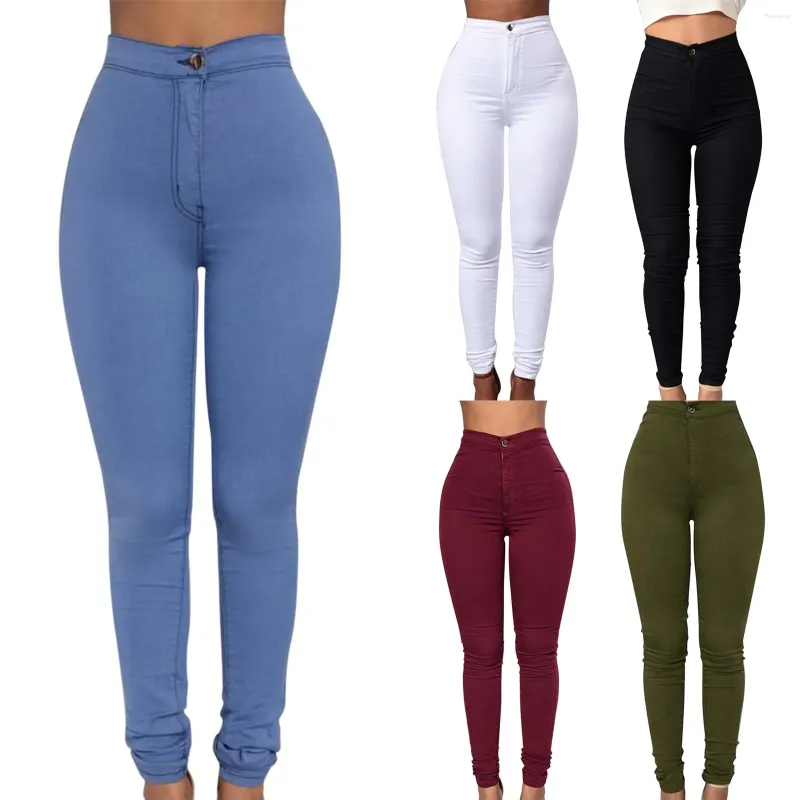 Kvinnors jeans Hög midja Stretch Bomull Bulift Stylish Leggings Pants Pencil Women Workout Sports Basic