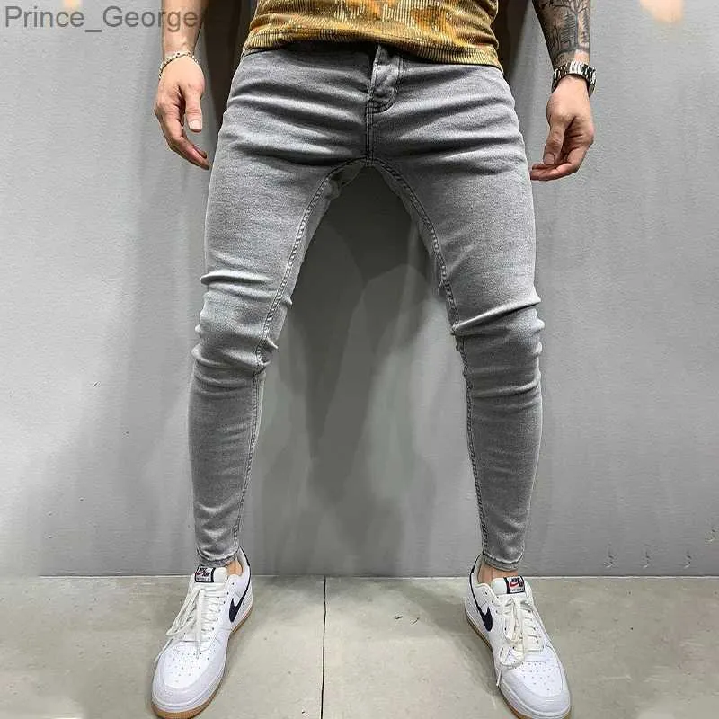 Męskie dżinsy 2023 Nowe męskie rozciągliwe chude dżinsy Solid kolor Slim Fit Casual Pants Modna Mens Designer Ubrania streetwearne dżinsowe spodnie 2403