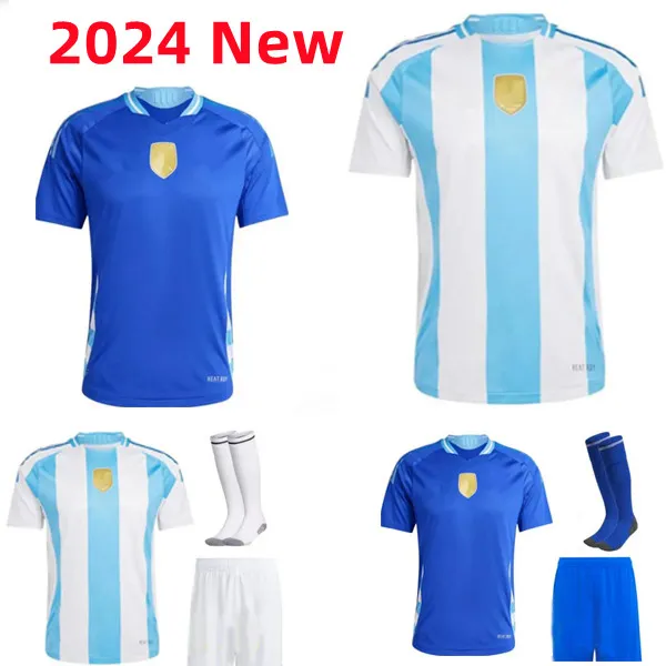 新しい2024 2025 Argentinas Dybalaa Messis Soccerr Shirt Fans PlayerバージョンAguero di Mariaa Home Away 3xl 4xl Men Kids Kit 24 25フットボールシャツ