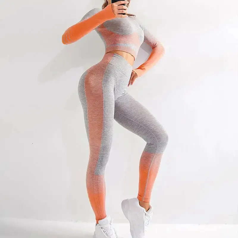 LANTECH Set da yoga per donna Palestra Fitness Tute sportive da atletica Set Pantaloni Leggings Abbigliamento sportivo Camicie senza cuciture 240307