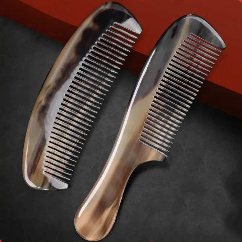 Handmade Natural Sheep Horn Comb Fine Tooth Anti-Static Head Scalp Massage Health Home Travel Hair Styling Tool for Women Men 240314