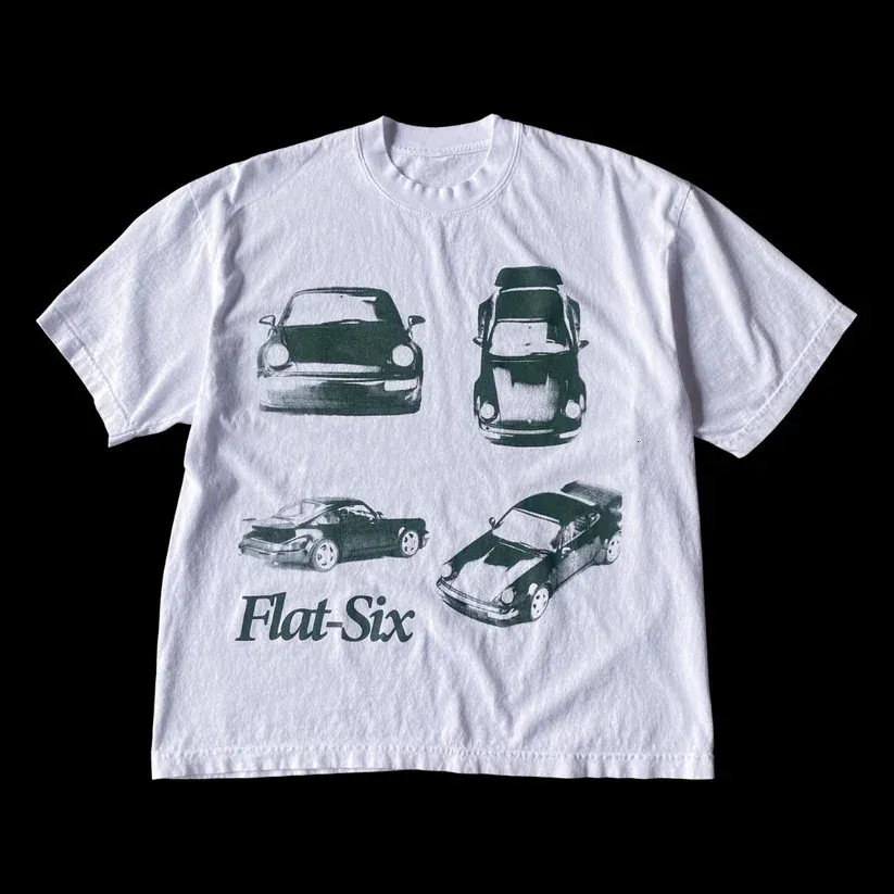HARAJUKU SUMMER Y2K T-shirt Mens Plus Size Retro Car Graphic Print Round Neck T-shirt Kort ärm Casual Par Top 240313