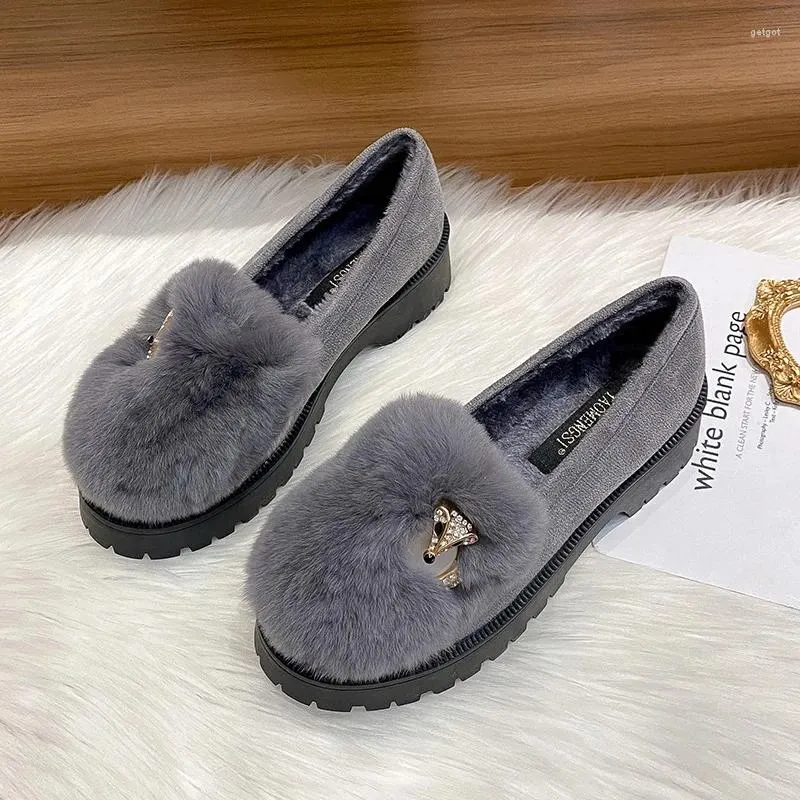 Dress Shoes Women's Winter Imitated Hair Warm Anti-Slip Lady Thicken Soled Chunky Heels Doug