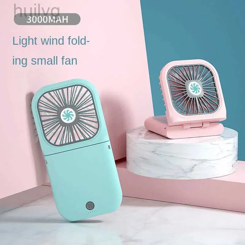 Electric Fans Folding Mute Mini Fan Portable 3000mah kan användas som en Power Bank Small Desktop Student Dormitory laddningsbar 240316