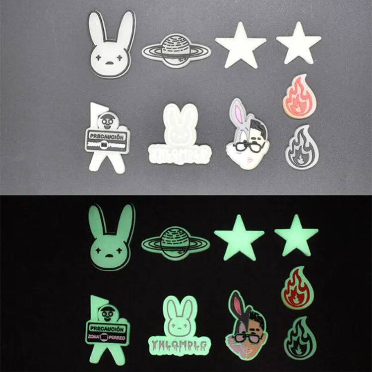 9pcs/lot cartoon shoe charms glow in the dark b unny animal charms buckle can light clog charms fashion gift