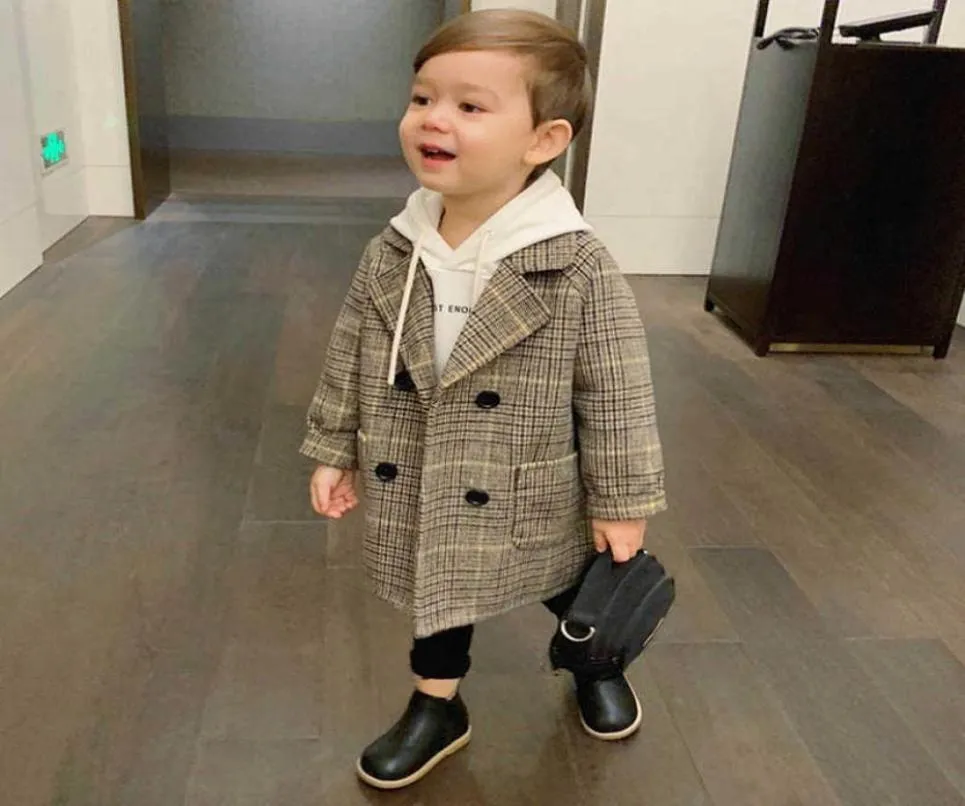 Alta qualidade treliça crianças casaco de lã para meninos moda outono inverno jaqueta menino blusão crianças inverno overcoat9761304