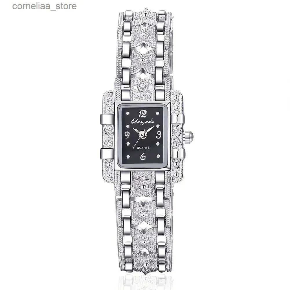 Outros relógios 2024 moda luxo quadrado preto branco strass digital quadrado liga dial quartzo feminino y240316