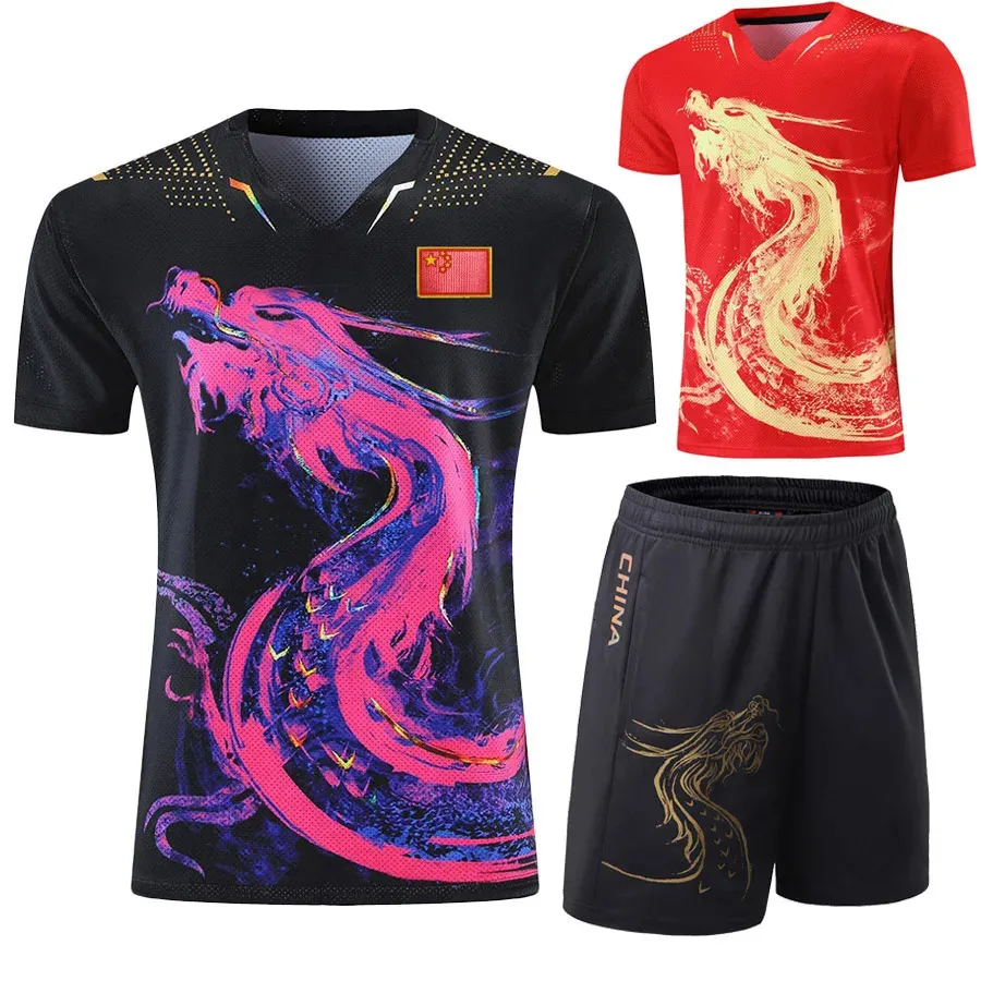China Dragon Table Tennis Suit Jerseys Men Women Child Ping Pong Chinese Team Table Tennis Clothes Pingpong Soccer Set Shirts 240305