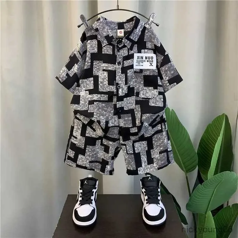 Set di abbigliamento Vestiti per neonati Camicia estiva per ragazzi Abito a maniche corte 2024 New Baby Trendy Brand Set per bambini fresco e bello in due pezzi