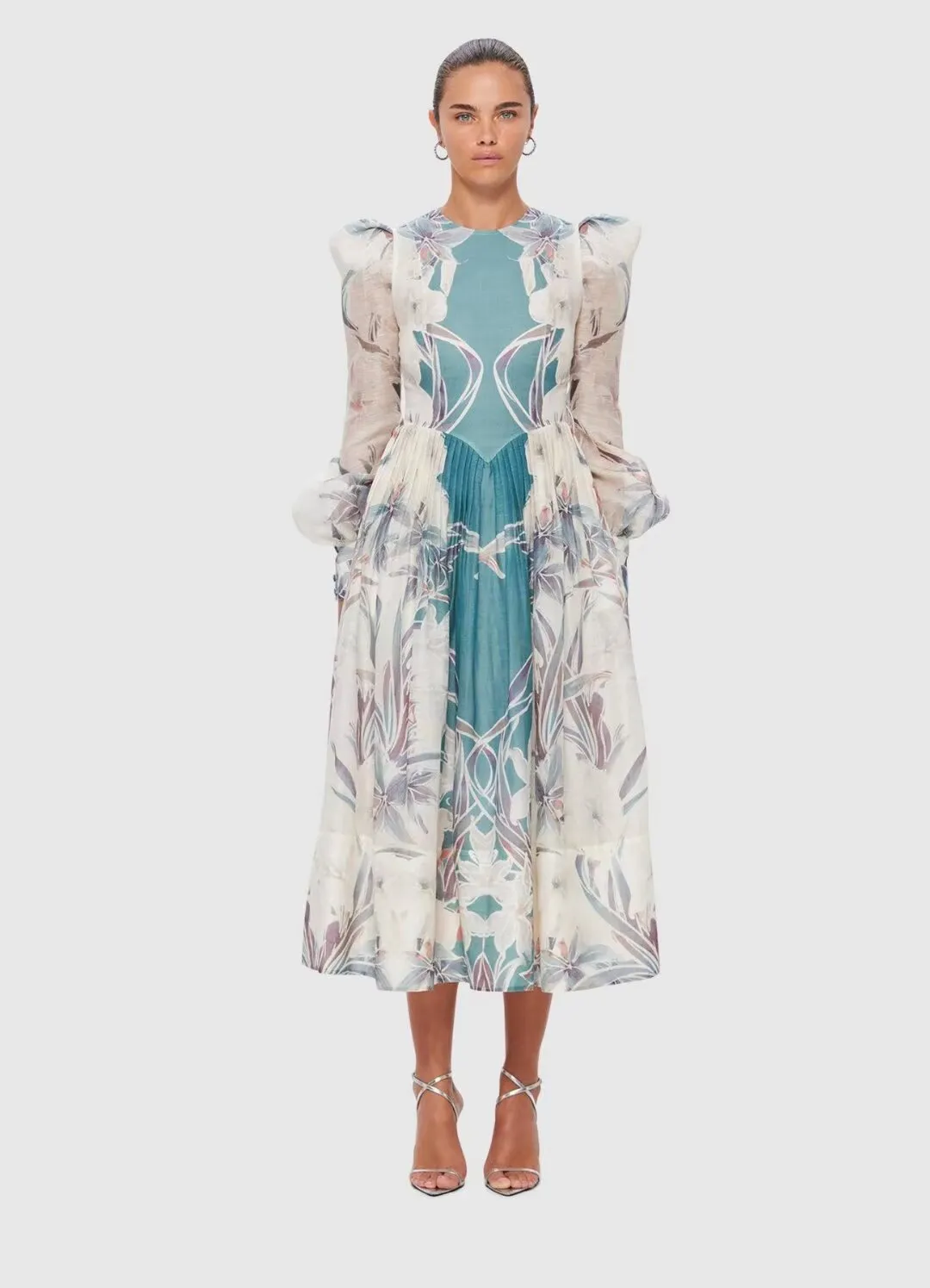 Лето 2024, женское платье на пуговицах с цветочным принтом, с круглым вырезом на молнии и длинными рукавами, женские повседневные длинные платья AS0101