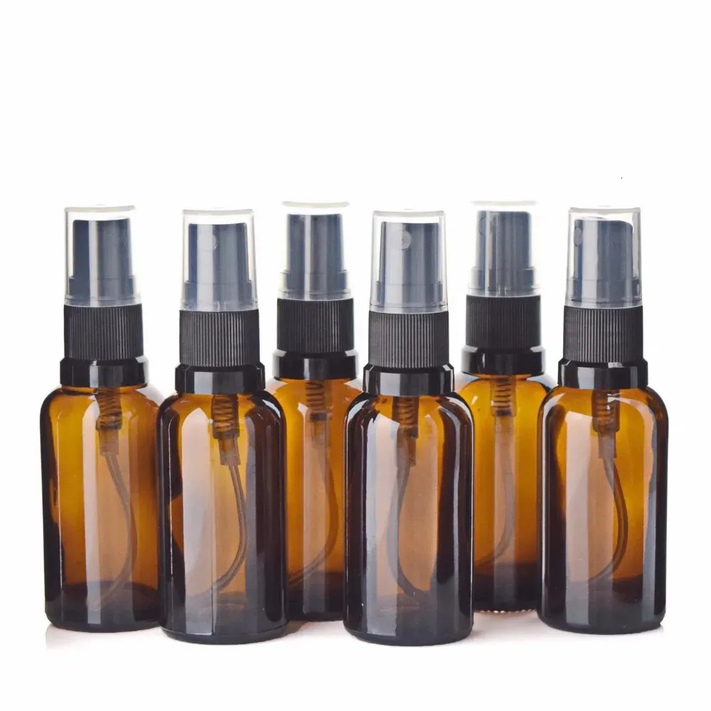 6pcs Boş doldurulabilir 30ml Amber Cam Sprey Şişe Atomizizer Siyah ince sis püskürtücü ile uçucu yağ parfümü aromaterapi 240229