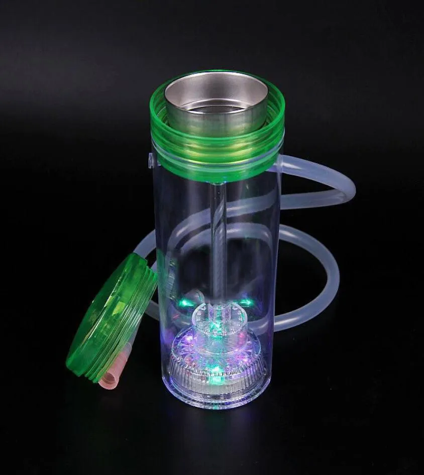 Whole Light up Travel Portable Plastic Hookah LED Hookah Shisha Cup Set for Car Smoking portable hookah bottle 442 S21118089