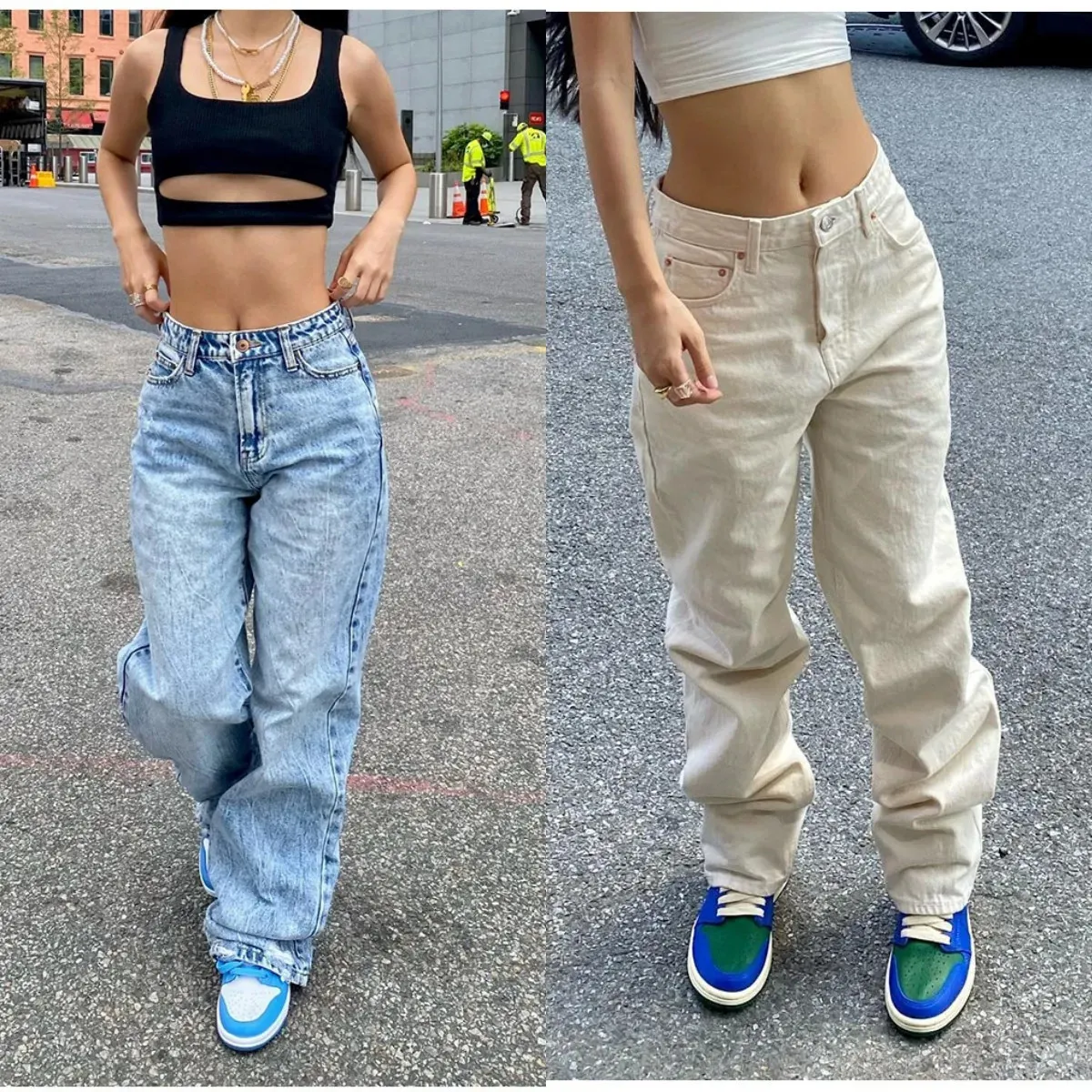 Y2K Jeans da donna Moda Pantaloni larghi in denim larghi Pantaloni casual da strada femminili Blu/Bianco sporco S-XL Drop 240309