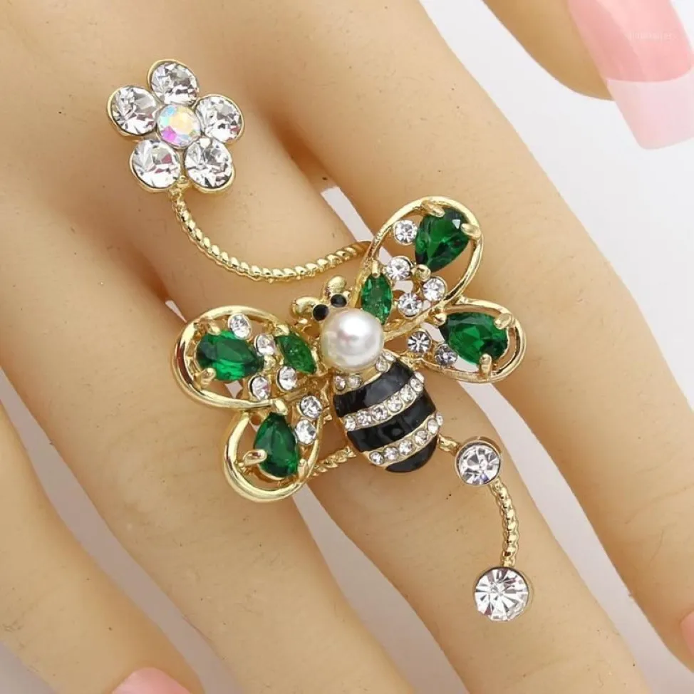 Requintado feminino abelha espiral anel cor de ouro zircônia cúbica inseto animal flor casamento feminino anel de dedo na moda pilha jóias13248