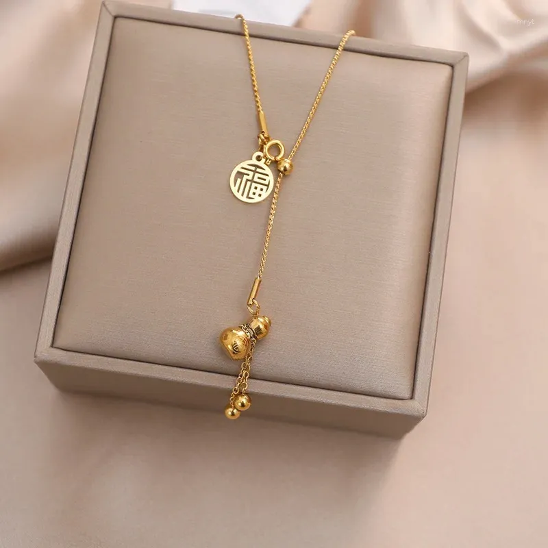 Lucky Gourd Pendant Necklace Titanium Steel, No Fade, Chinese Style,  Stainless Steel Jewelry for Women, Wholesale Available