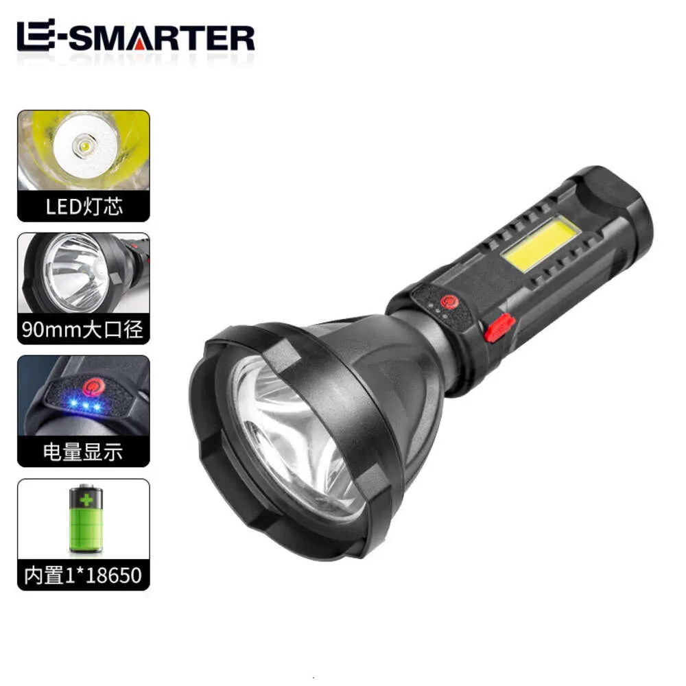 New LED Strong Light With Built-In Lithium Battery, USB Rechargeable Plastic Outdoor Camping Patrol Flashlight 970840