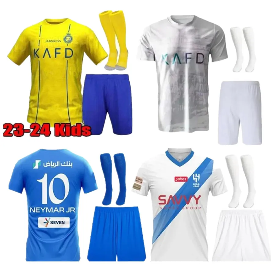 23 24 Al Nassr FC Ronaldo Soccer Jerseys Neymar Jr Soccer Shirt Kids Kit Al Hilal Saudi Uniform CR7 Baby Football Shiirt 2024 Sergej Saudi Arabia Kids Sweatshirt