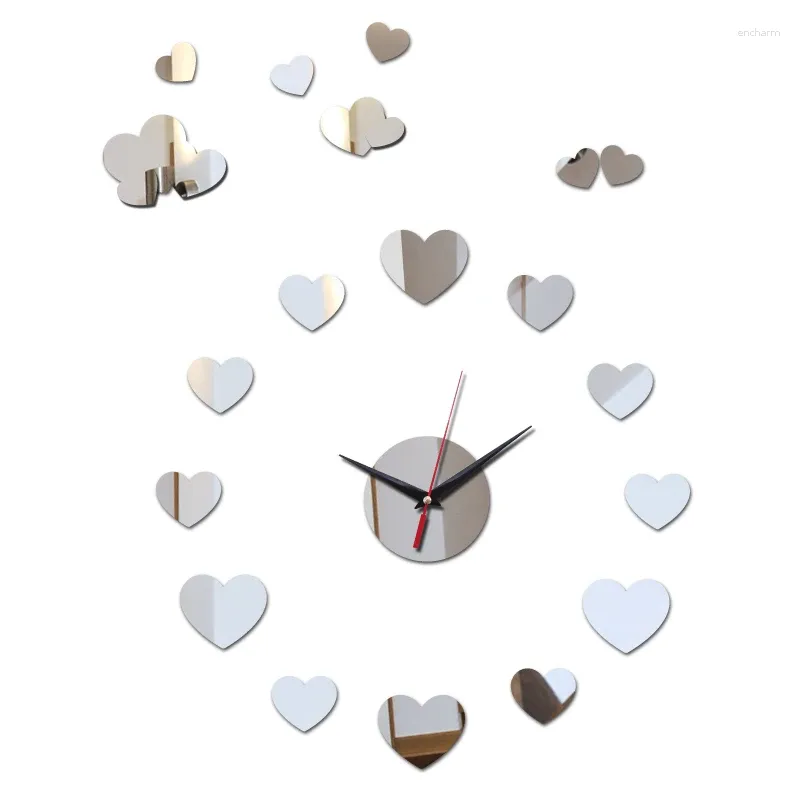 Wall Clocks Hearts Decor Quartz Special Home Watches Single Face Needle Diy Mirror Acrylic Material Sticker