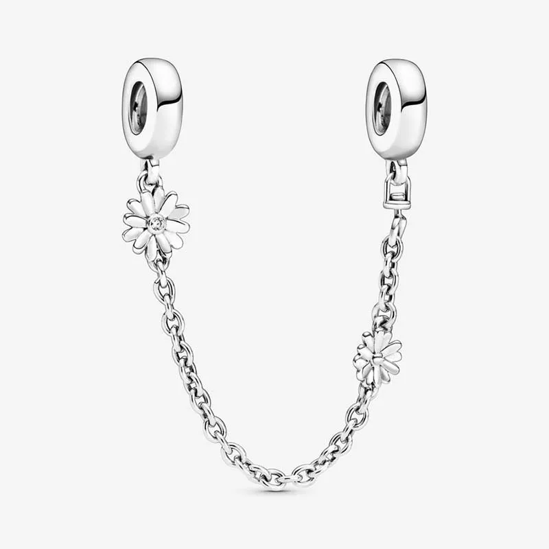 Daisy Flower Safety Chain Charm Pandoras 925 Sterling Silver Charms مجموعة سوار مصمم للسيدات هدية مع مربع أصلي أعلى جودة بالجملة