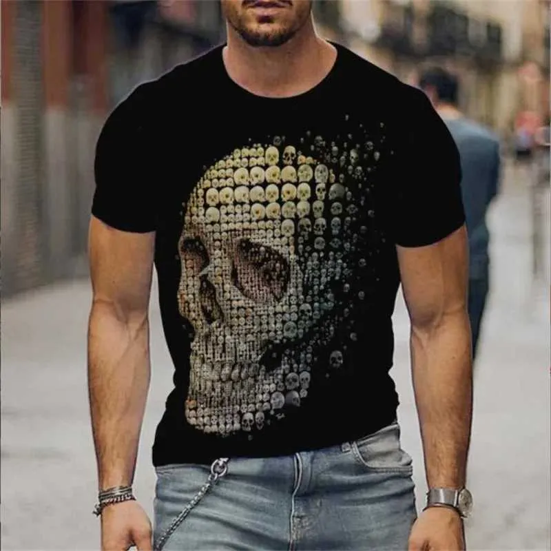 Männer Casual Shirts Neue 2023 Heißer Casual top Herren outdoor kurze sle 3D digital gedruckt schädel design T-shirtC24315