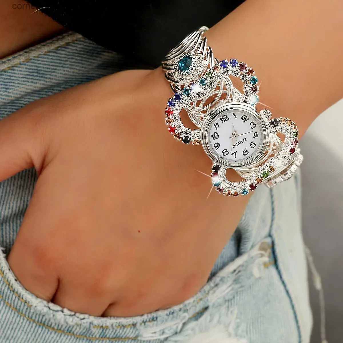 Outros relógios feminino barroco strass quartzo manguito pulseira borboleta em forma de vestido de festa analógico pulso y240316