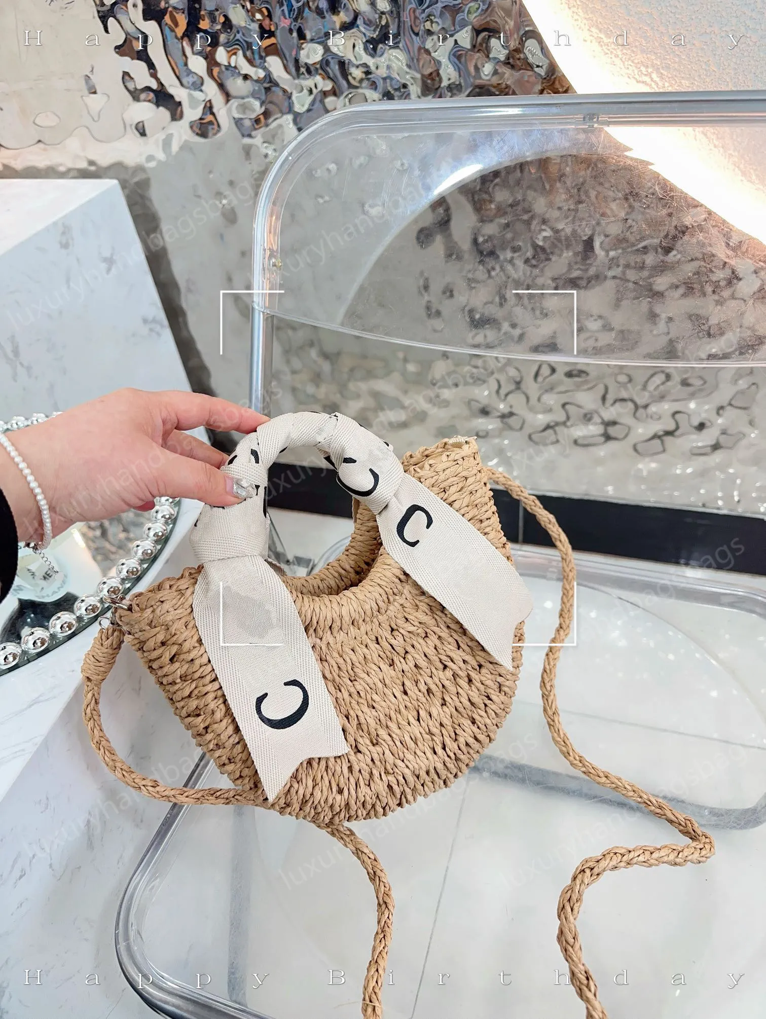 Designerka plażowa drzewna torba słoma damska luksus raffia splot sprzęgła torebka krzyżowa torby na ramię
