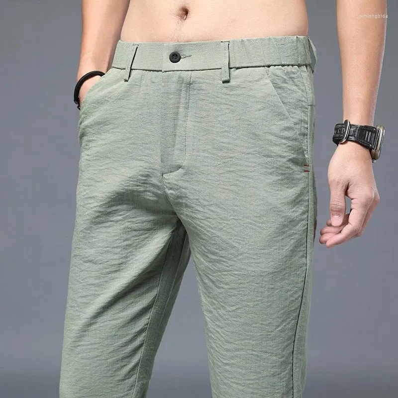 Men's Pants Brand Men 2024 Summer Design Casual Hombres Pantalones Slim Pant Male Trousers Green Fashion Business Tie Man