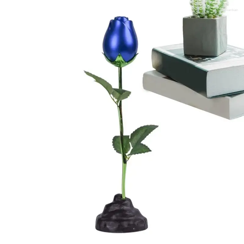 Decorative Flowers Metal Rose Statue Realistic Free-Standing Flower Figure Collectible Decors For Valentine's Romance Bedroom