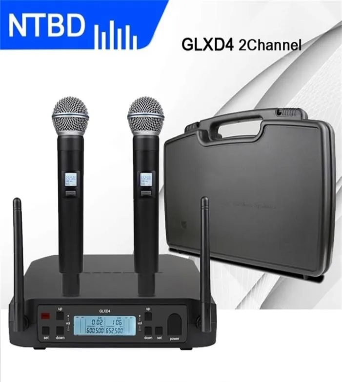 NTBD Stage Performance Karaoke UHF GLXD4 Professional Dual Wireless Microphone System 2 Channel 2 Handhållen Automatisk skanning 2106103472336