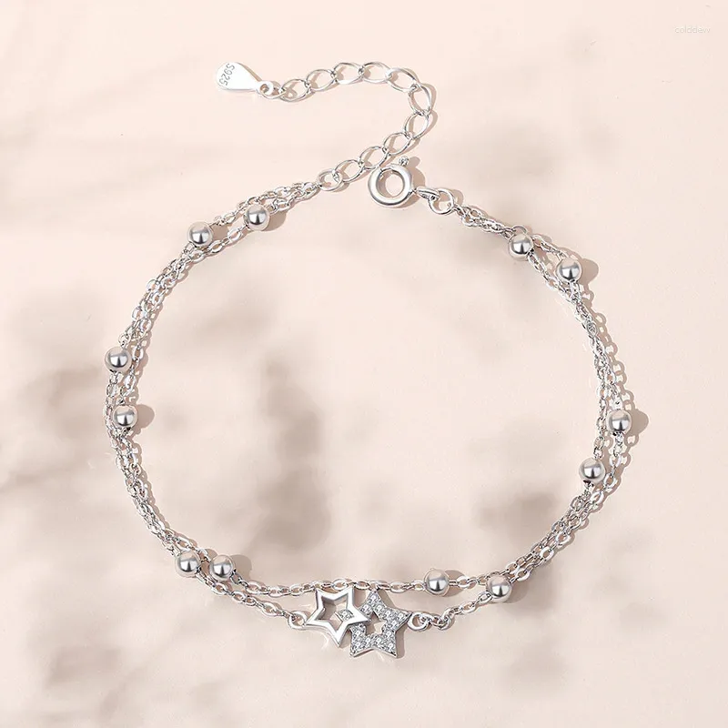 Charme Pulseiras Estilo Coreano Sterling Silver 925 Pulseira Doce Estrela Beads Dupla Camada Acessórios de Mão Mulheres Meninas