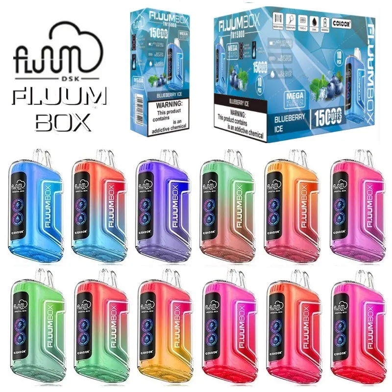 Fluum Box 15000 Puffs Vape jetable numérique 25 ml Bobine de maille préremplie Fluumbox Pod Desechable E Cigarette 15K Puff Bar avec écran intelligent HD