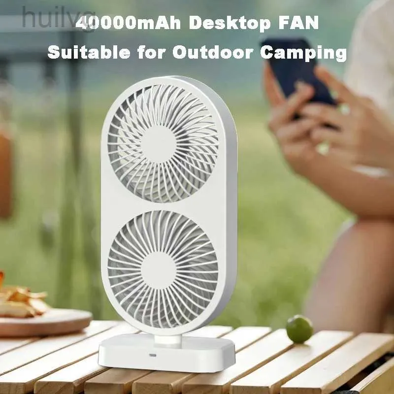 Electric Fans Dual 6 tum camping Desktop Fan 40000MAH Uppladdningsbar Portable Silent Table Fans Wireless 4-hastighets Mini Desk Ventilador 240316