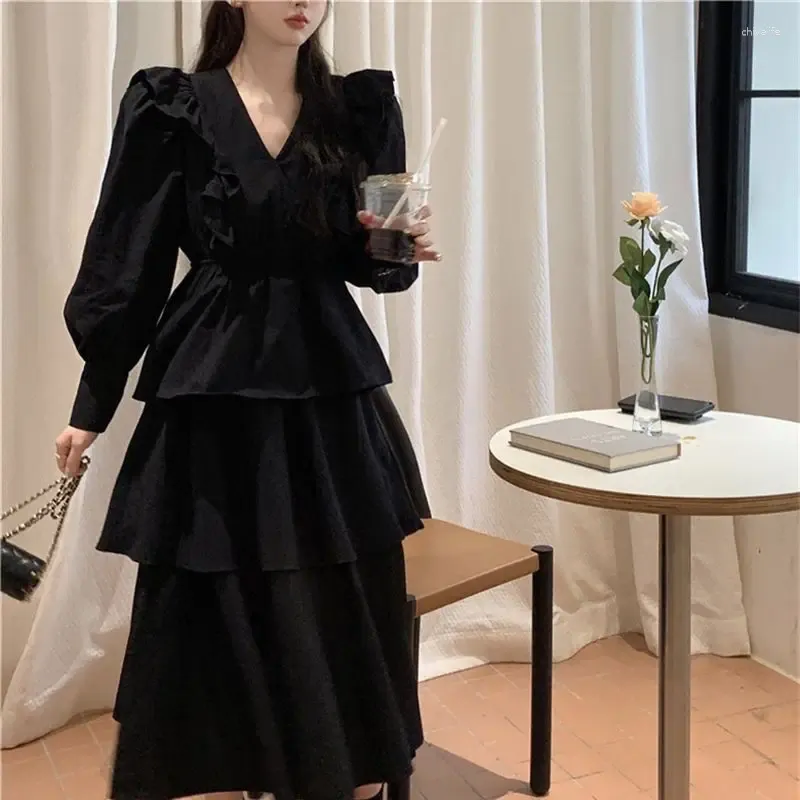 Vestidos casuais vintage gótico y2k vestido preto streetwear para mulheres moda coreana elegante primavera longa festa chique vestidos
